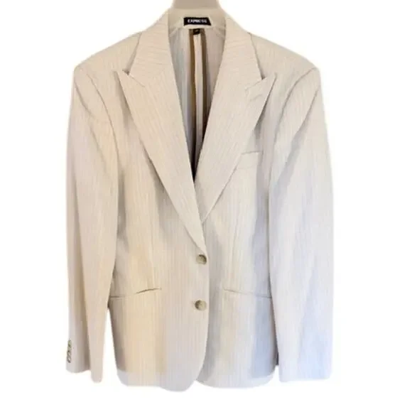 Express Extra Slim Cream Pinstripe Blazer Men’s 36S - Picture 2 of 8